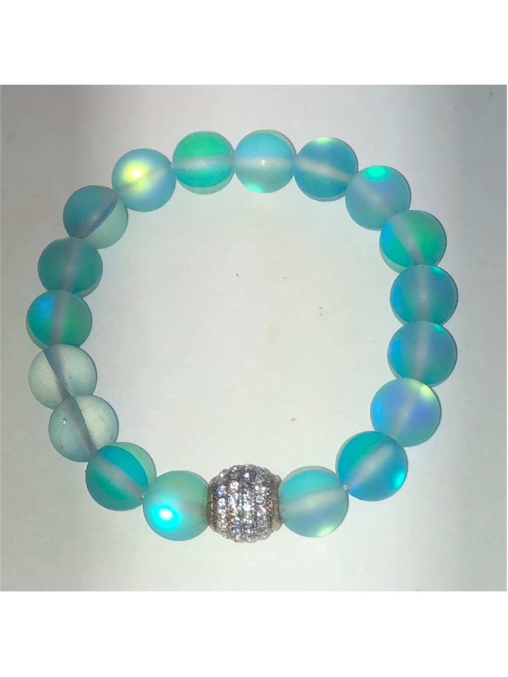Rainbow Blue Beaded Bracelet with Pavé Accent